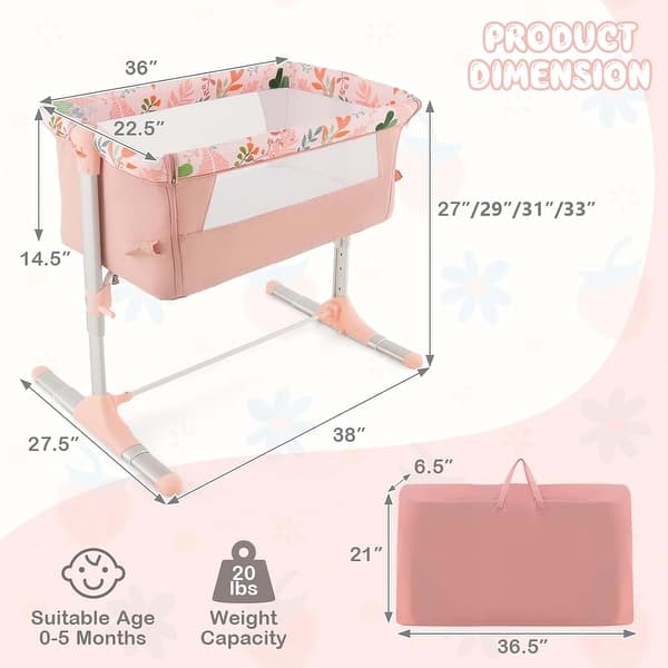 Foldable Bedside Crib Portable Bassinet with Soft Mattress Travel Bag