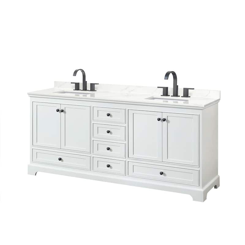 Wyndham Collection WCS202080D-QTZ-US3MXX Deborah 80" Free Standing - White / Giotto Quartz Top / Matte Black Hardware