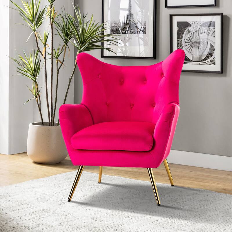Eusebio Tufted Velvet Accent Chair with Wingback, Arms, and Metal Gold Legs for Living Room or Bedroom by HULALA HOME