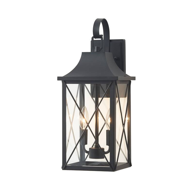 KAWOTI 2-Light Black Lantern Outdoor Sconce with Clear Glass Shade - W8.125" * H19.5" * E9"