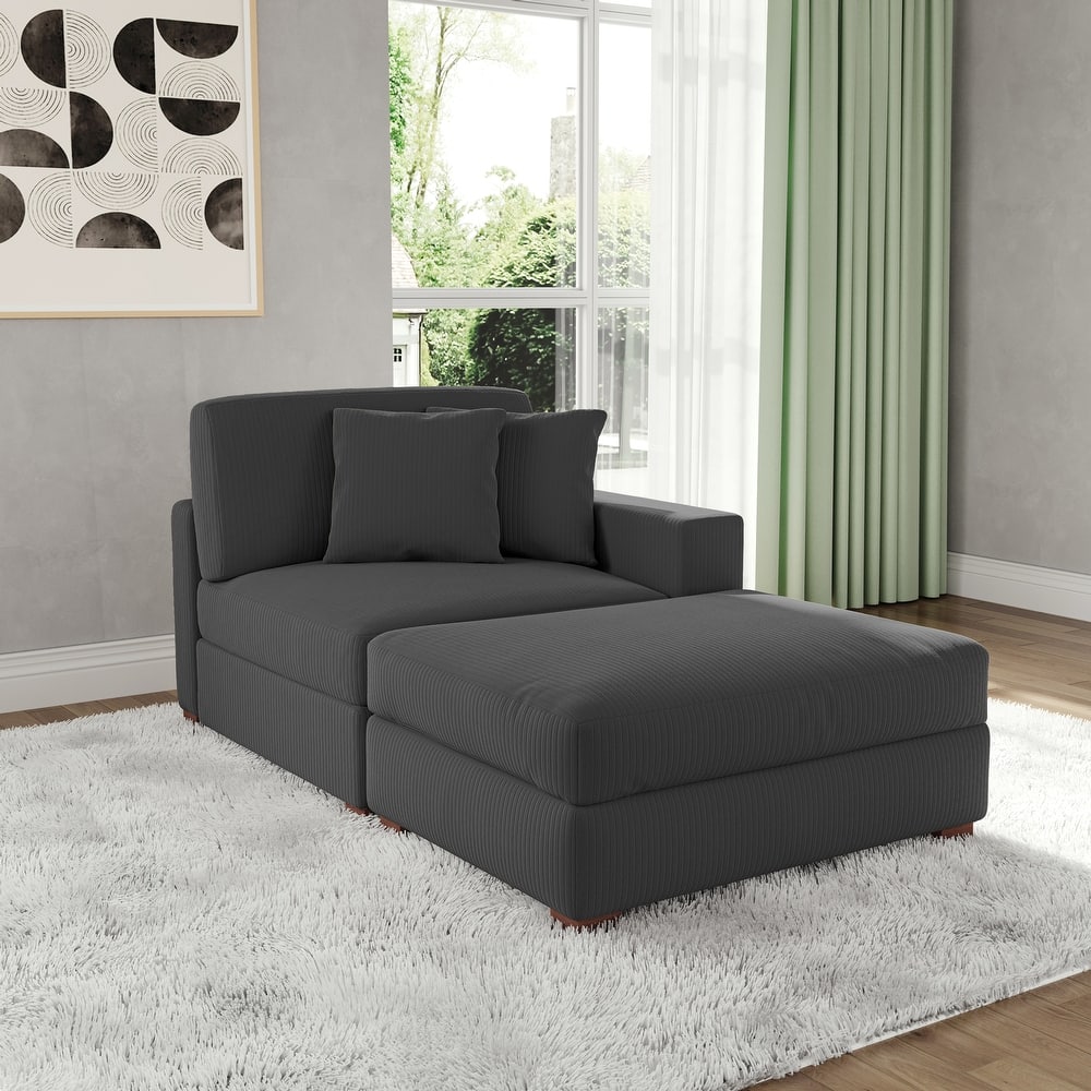 Corduroy Chaise Lounge Sofa with Ottoman for Living Room