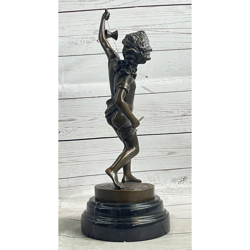 Lb Diabolo Signed Goldscheider Young Boy With Sling Bronze Sculpture Statue