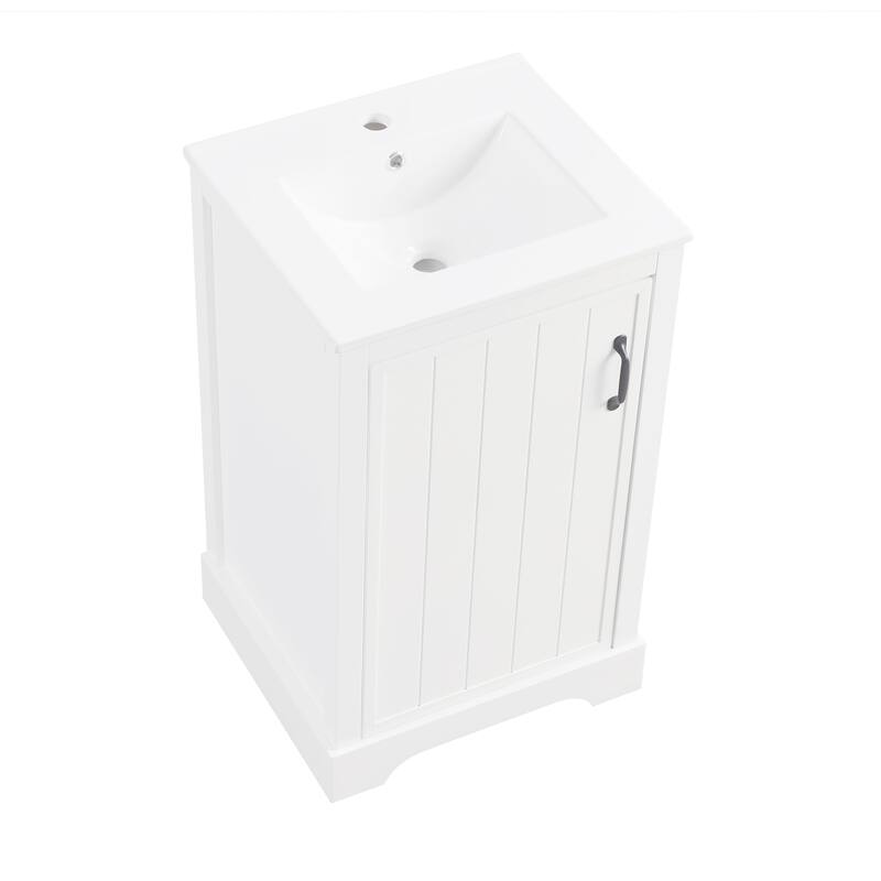 Bathroom Vanity with Sink, Small Bathroom Cabinet with Door, Vanity Set with 2-Tier Storage Rack and Adjustable Shelve