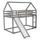 preview thumbnail 8 of 16, Modern Twin Size Wood Bunk House Bed with Slide, Ladder & Roof, Gray