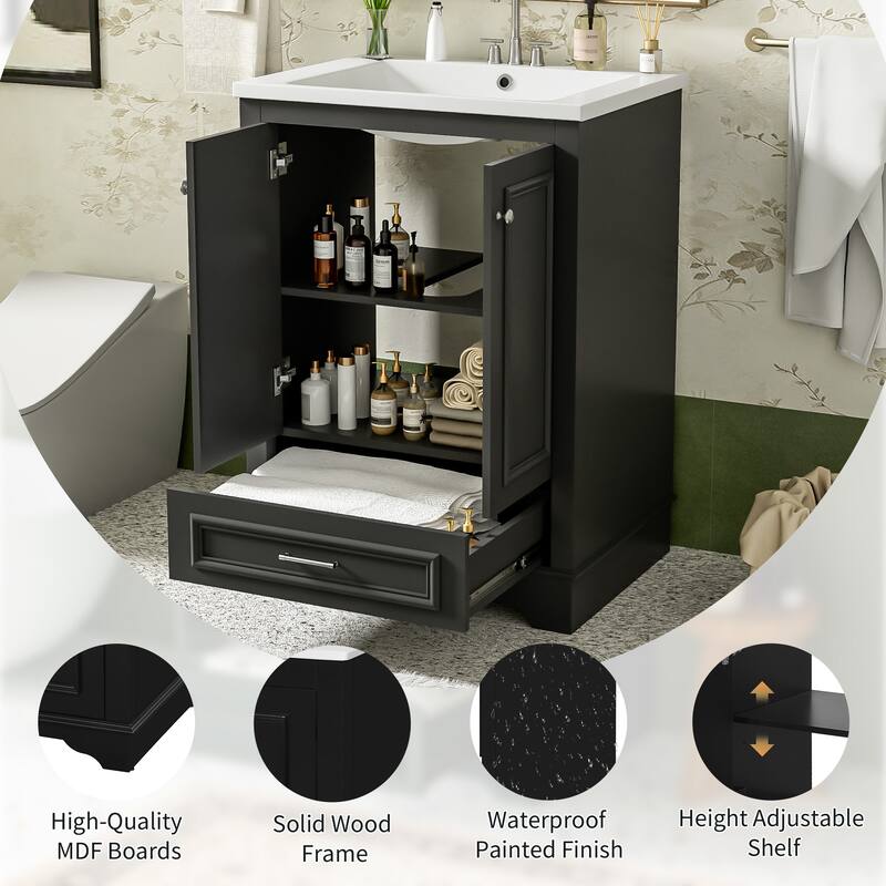 GDFStudio - Halcyon Modern Freestanding Bathroom Vanity with Ceramic Sink and Soft-Closing Storage Doors & Silver Handles