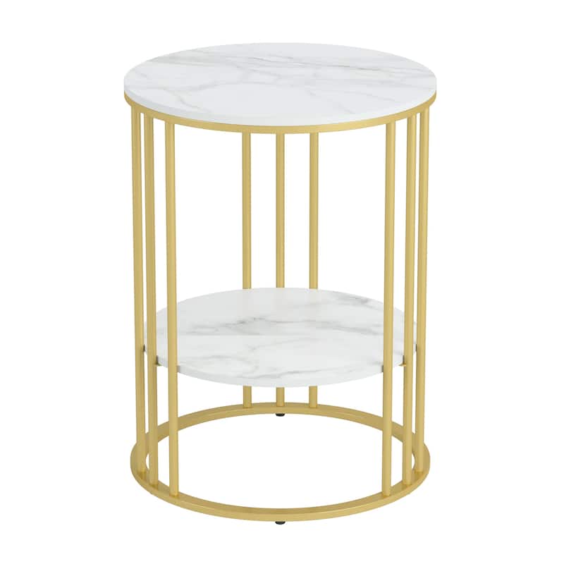 2 Tier Modern Metal Sintered Stone Round Side Table