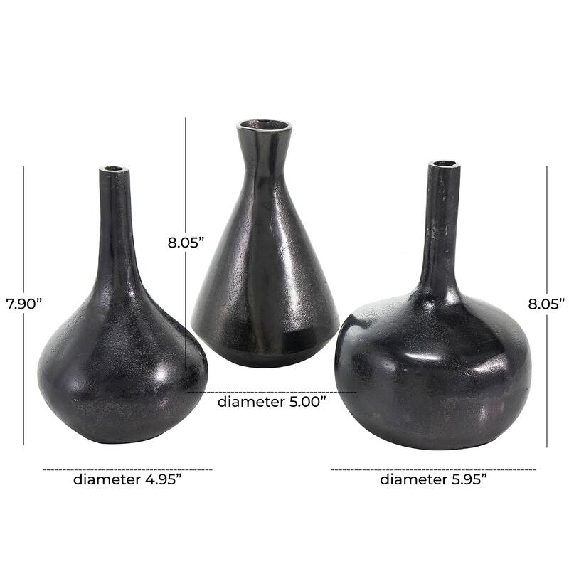 CosmoLiving by Cosmopolitan Gold, Silver or Black Aluminum Metal Vase with Varying Shapes (Set of 3)