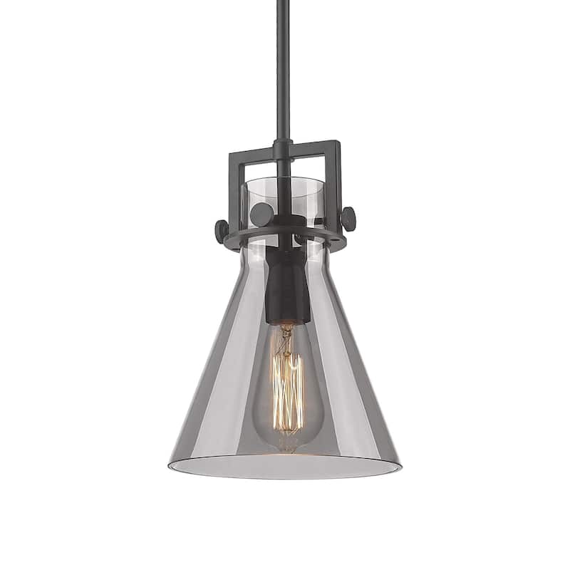 Innovations Lighting 411-1SS-11-8 Newton Cone Pendant Newton Cone 8" - Matte Black / Plated Smoke