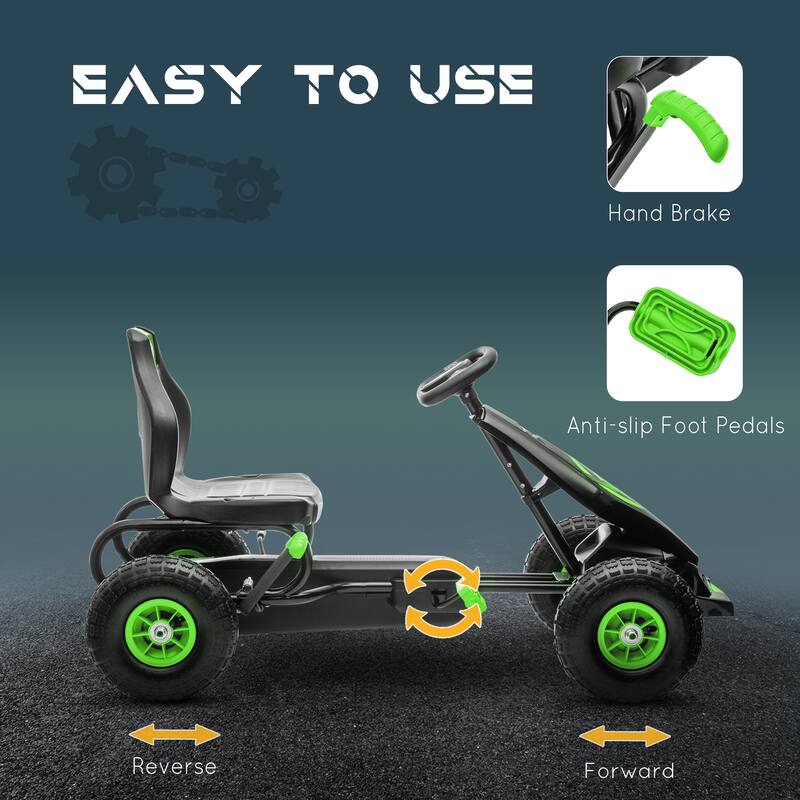 Pedal Go Kart for Kids 5-12 Years, Ergonomic Seat, Suspension System & Handbrake, Rubber Wheels