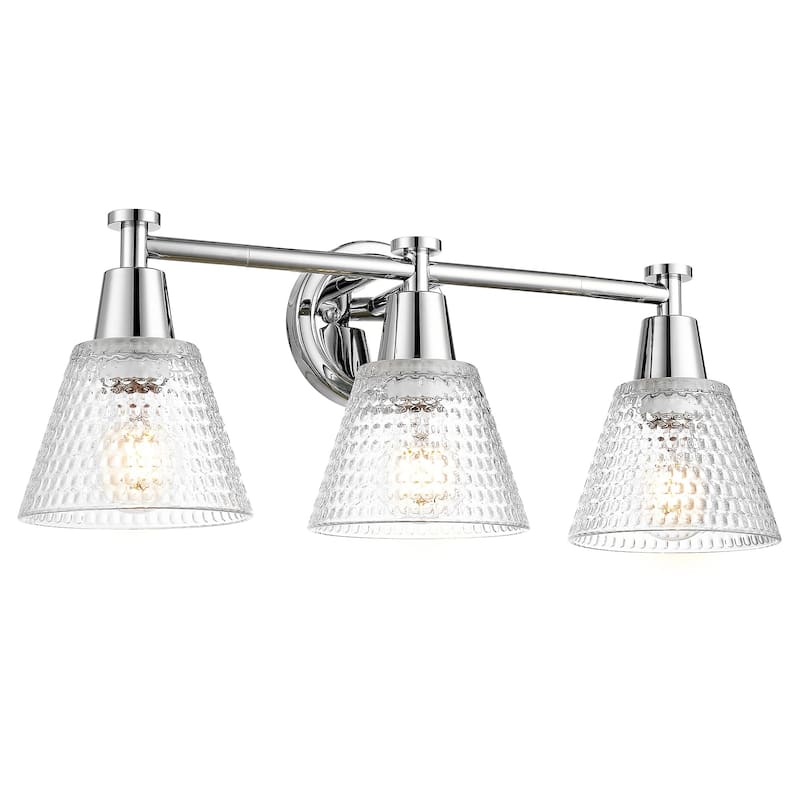 3-Light Bathroom Vanity Lighting with Hammered Glass - Chrome