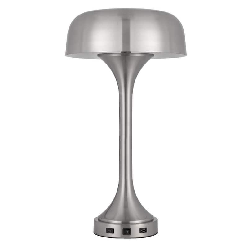 22" 22" Modern Steel Table Lamp with USB Port Dome Shade and E26 Socket for Bedroom or Office Use - 22" H x 12" W x 12" D - Nickel