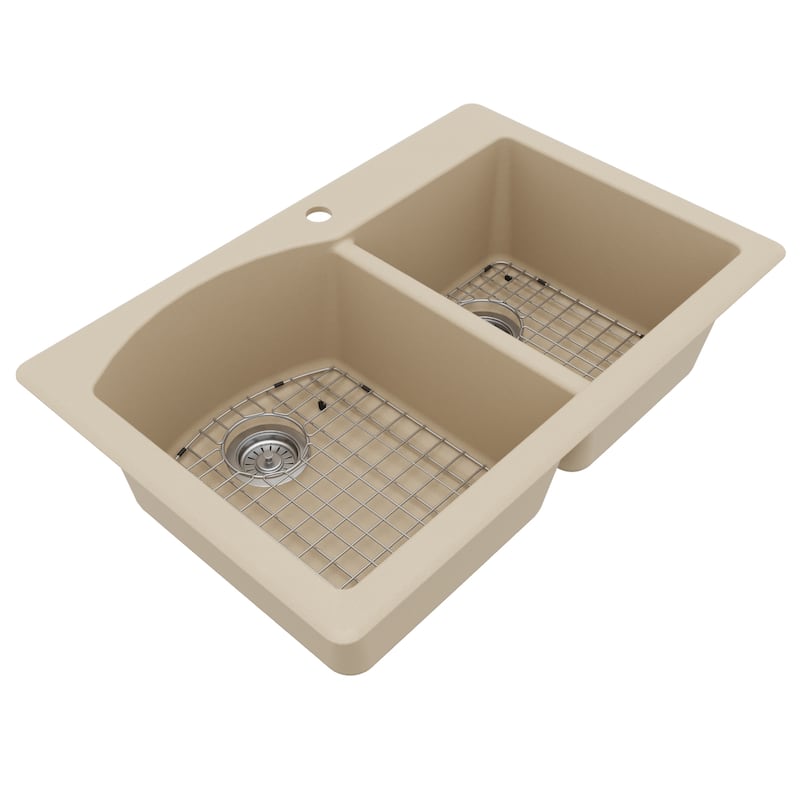 Karran Drop-In Quartz 33 in. 1-Hole 60/40 Double Bowl Kitchen Sink Kit
