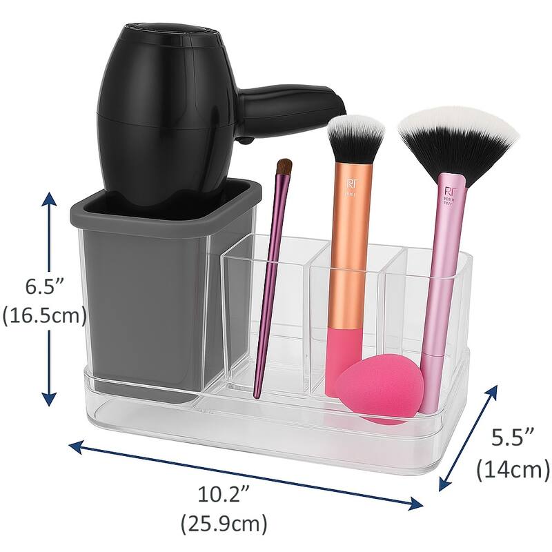 OnDisplay Acrylic Hair Tool & Makeup Organizer with Silicone Liner for Bathroom Vanity
