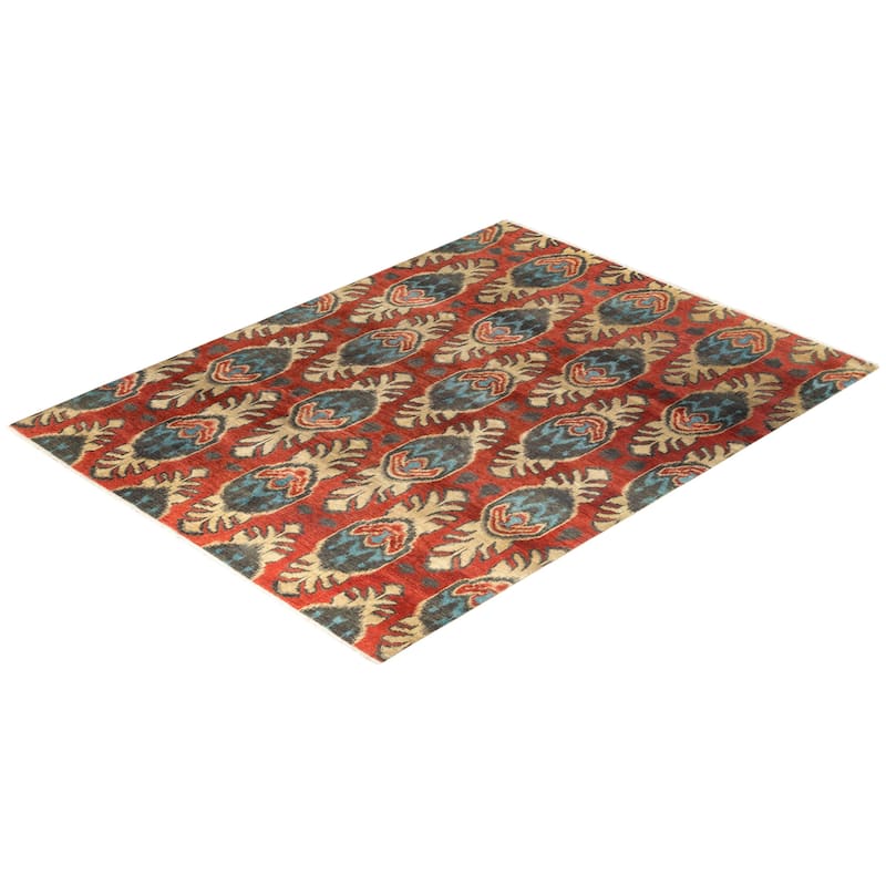 Ikat One-of-a-Kind Hand-Knotted Area Rug, Red - 9' 1" x 11' 9"