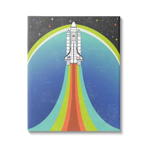 Stupell Rocket Ship Taking Off Outer Space Striped Pattern Canvas Wall ...