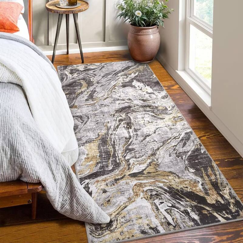 Modern Abstract Area Rug Washable Non-Slip Low Pile Rugs for Living Room Bedroom