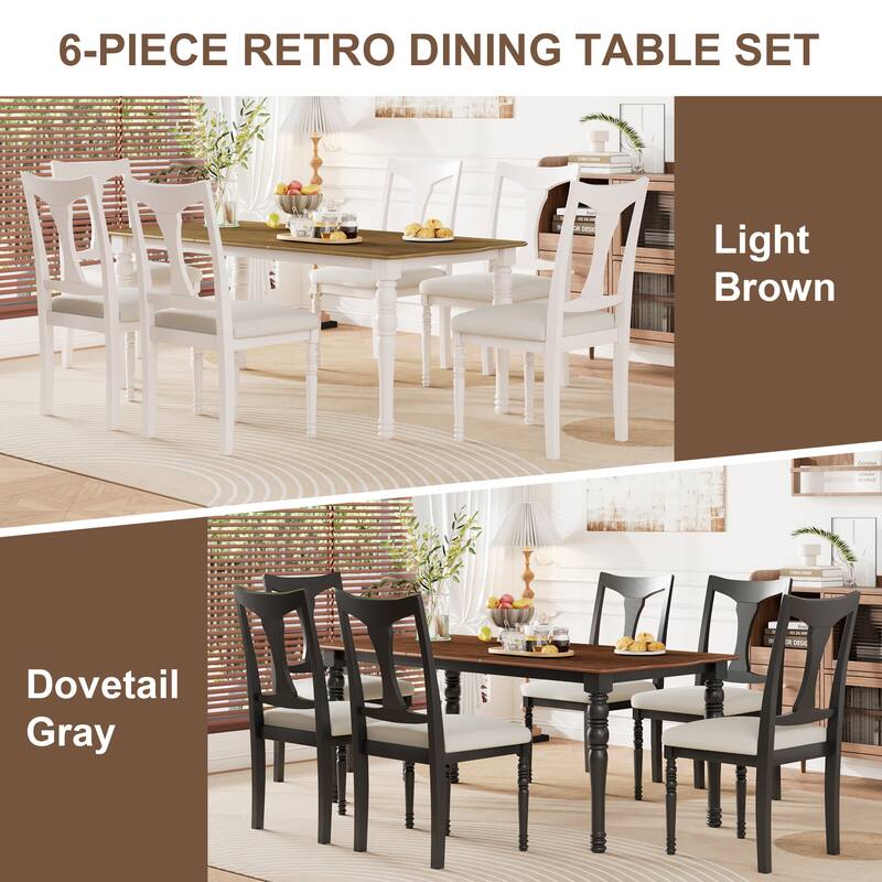 Natural White 7-Piece Dining Table Set with Rustic Extendable Dining Table, Padded Dining Chairs with High Backrest
