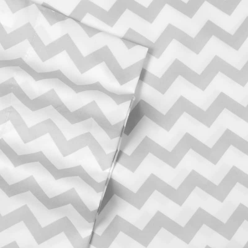 6 Piece Chevron Stripe Print Bedroom Bed Sheet Set- Grey