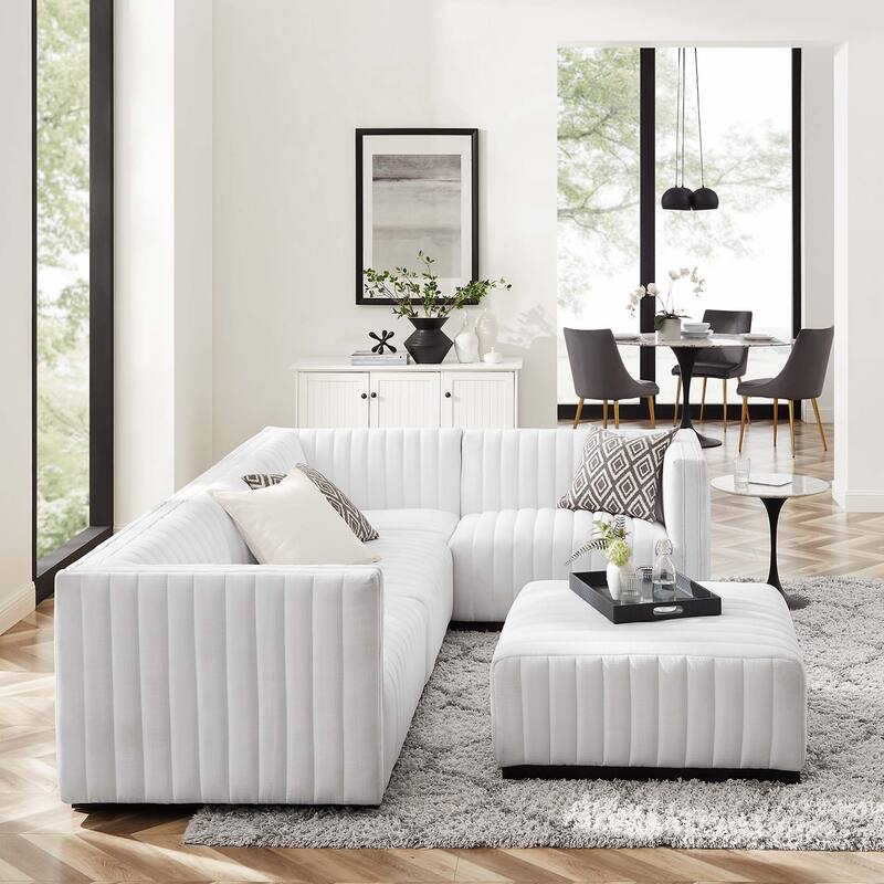 Conjure Channel Tufted Upholstered Fabric 5-Piece Sectional