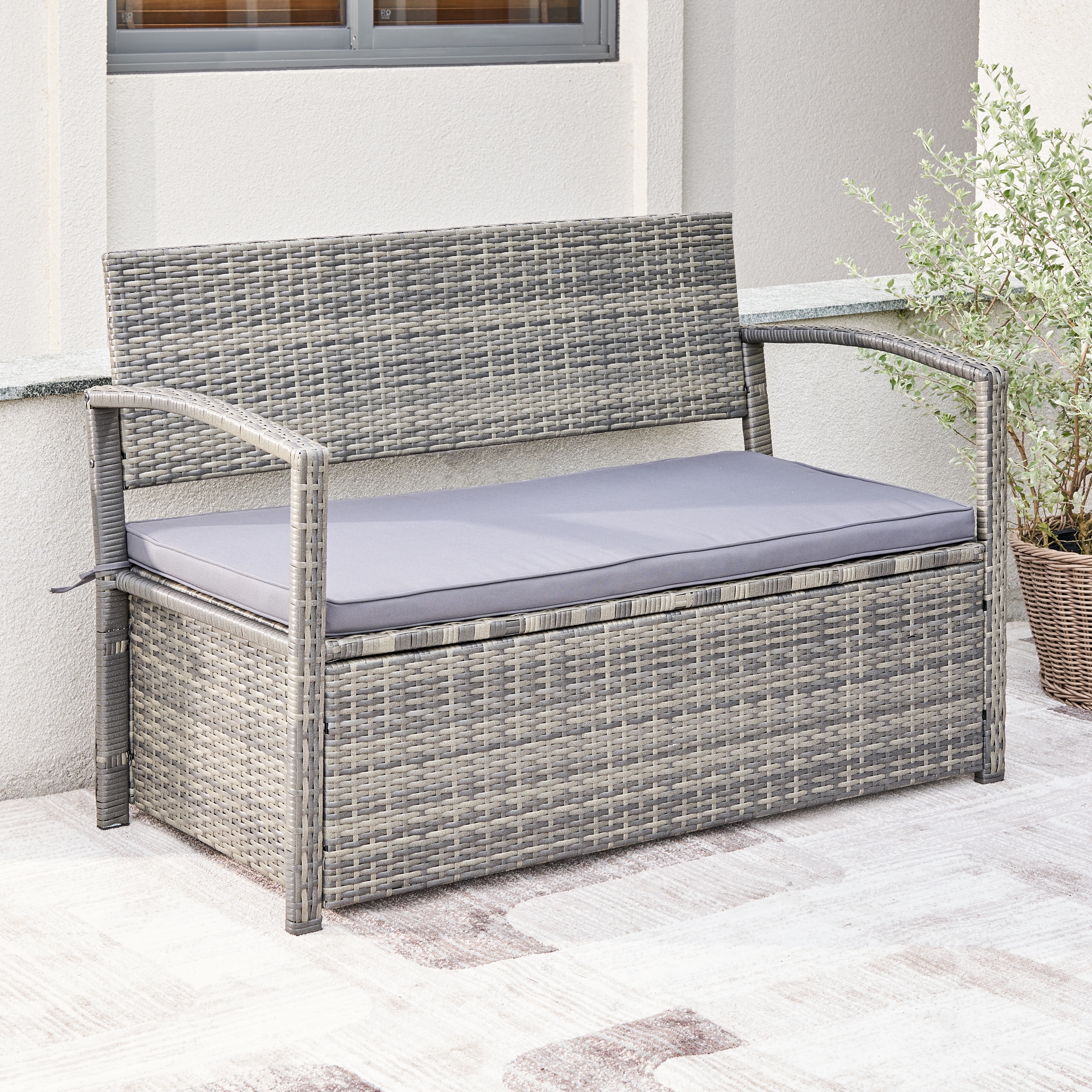 Gabrielle All-weather Resin Wicker Lounge Patio Sofa Storage Bench with Cushion
