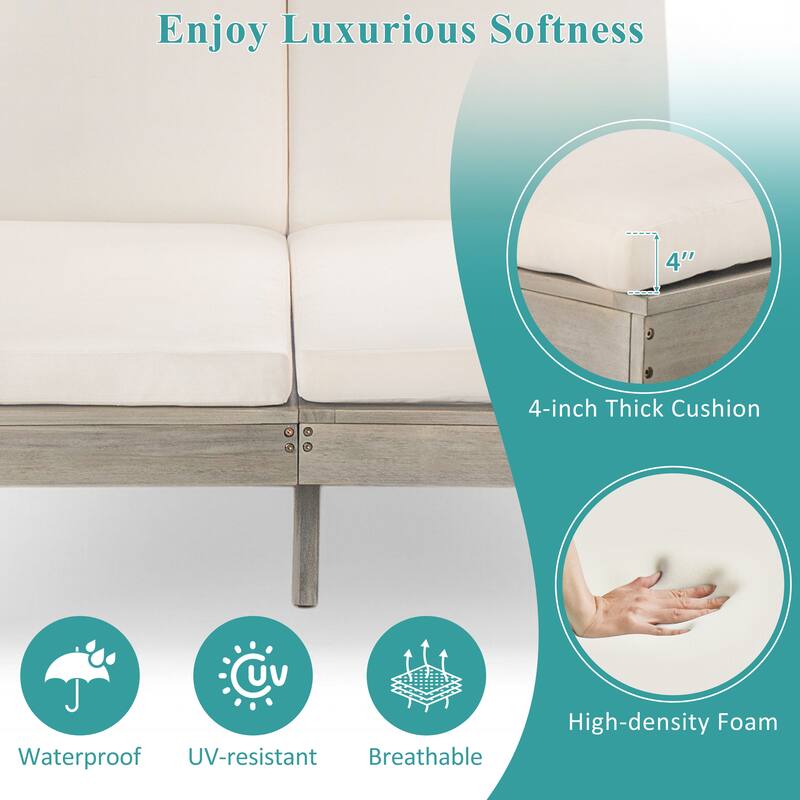 Patio Outdoor Chaise Lounge w/ Cushion & Folding Side Trays & 5-Position Backrest, Gray