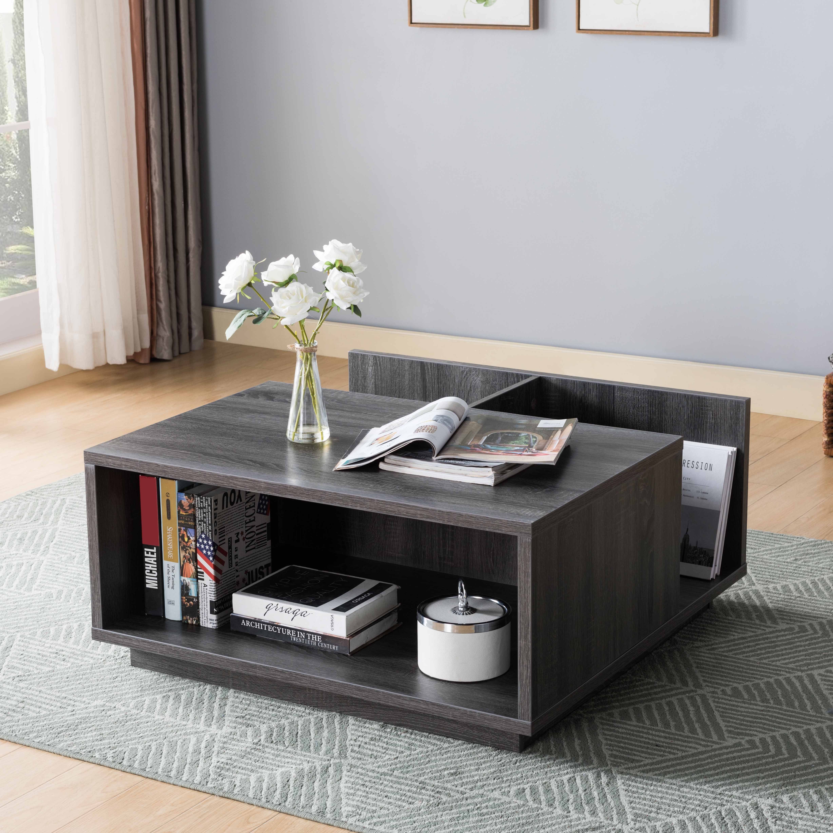 Gray square coffee table with storage sale