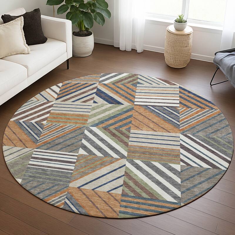 Machine Washable Indoor/ Outdoor Geo Mosaic Chantille Rug