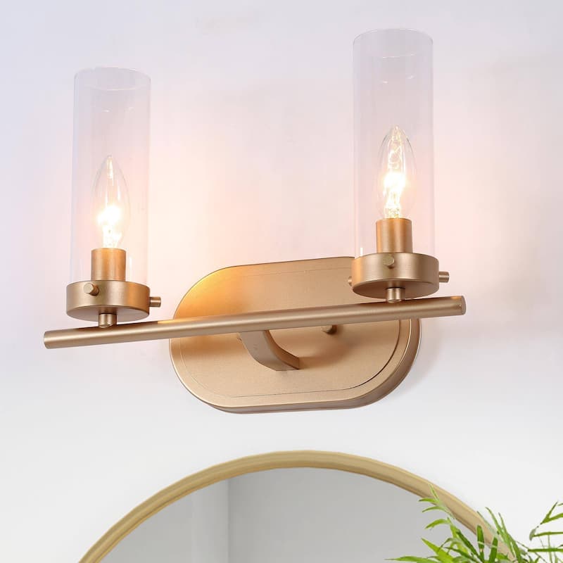 Modern Gold 3-Light Bathroom Vanity Light Cylinder Glass Wall Sconces