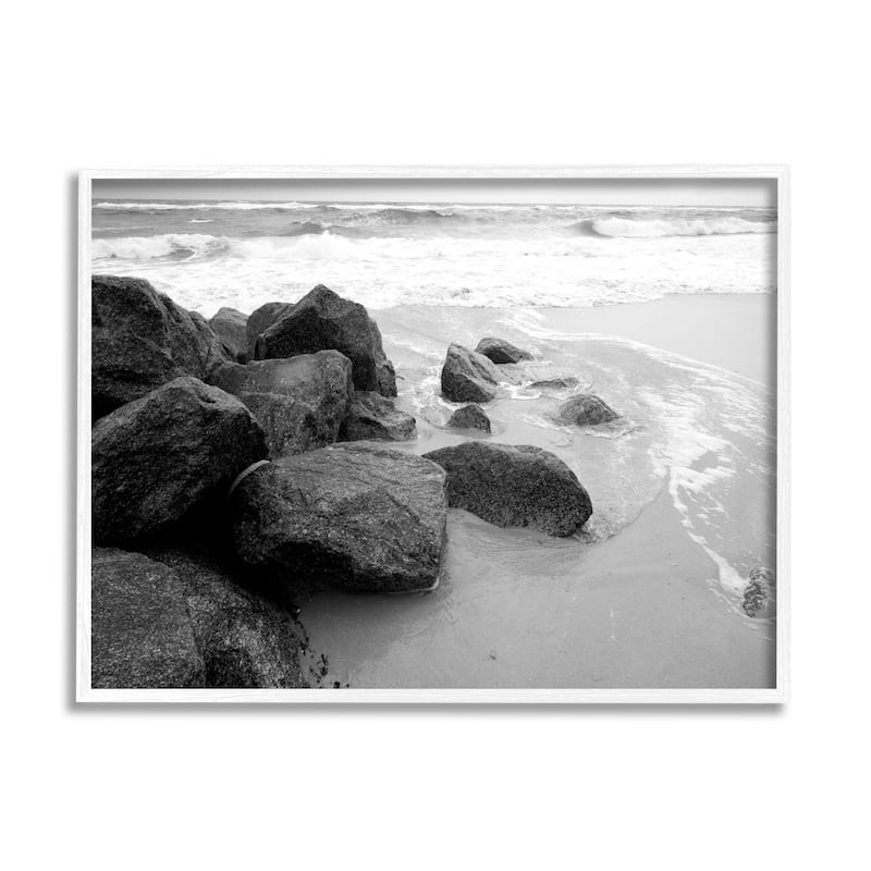 Stupell Incoming Tide Nautical Beach Coast Black White Photography Framed Wall Art