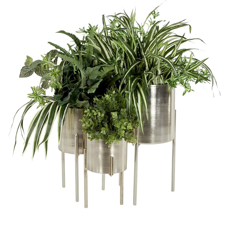 Metal Indoor Outdoor Planter with Removable Stand - Set of 3 Gold, Silver, Black, White, Teal, Yellow - Roche River Decor