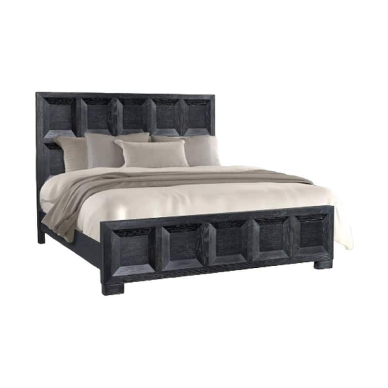 Kizie Queen Bed, Classic Recessed Panel, Weathered Black Solid Wood