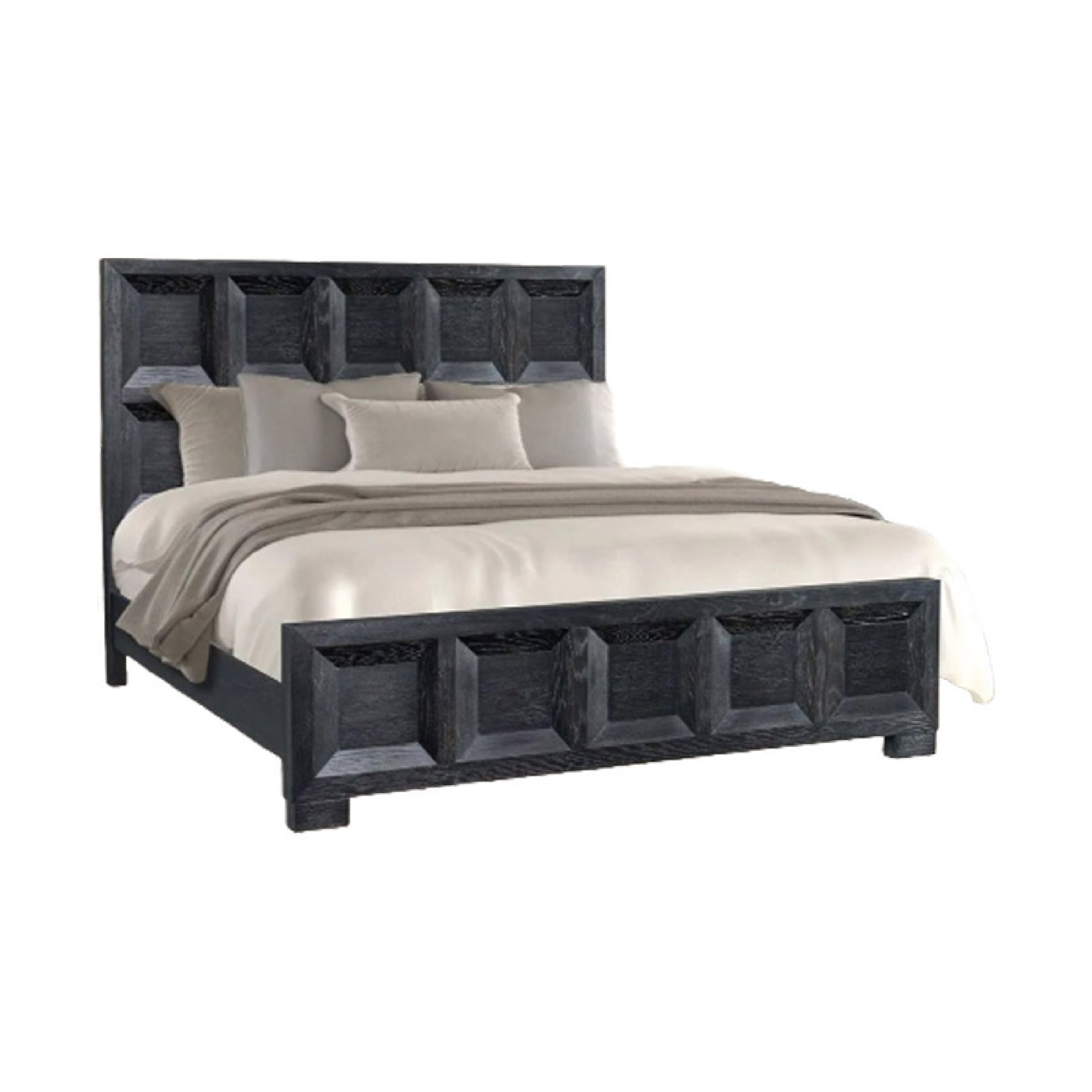 Kizie Queen Bed, Classic Recessed Panel, Weathered Black Solid Wood