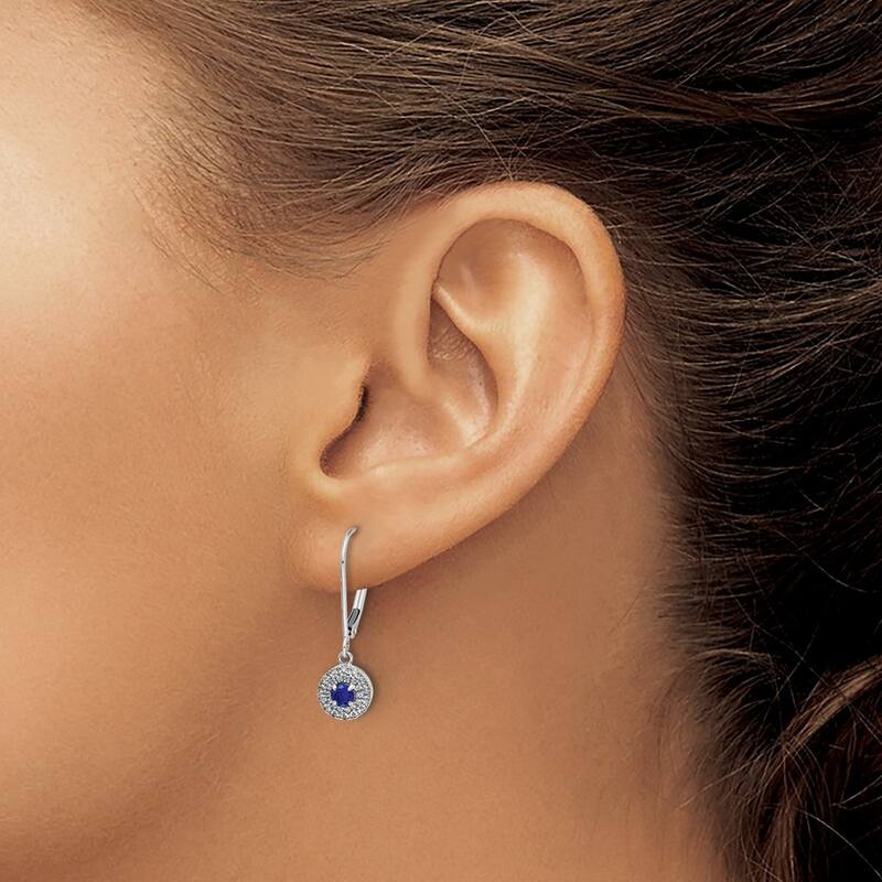 Curata 14k White Gold Diamond Halo Sapphire Leverback Long Drop Dangle Earrings - 27x8mm Wide