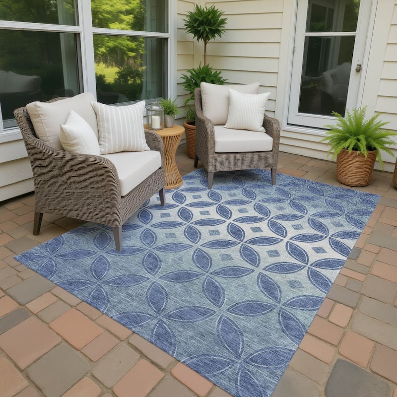 Machine Washable Indoor/ Outdoor Modern Gia Chantille Rug - Teal - 8' x 10'