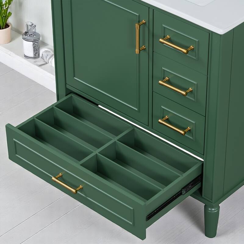 30" Bathroom Vanity with Sink, Freestanding Storage Cabinet with 3 Drawers, Soft-Close Door, Ceramic Basin,Bathroom Cabinet