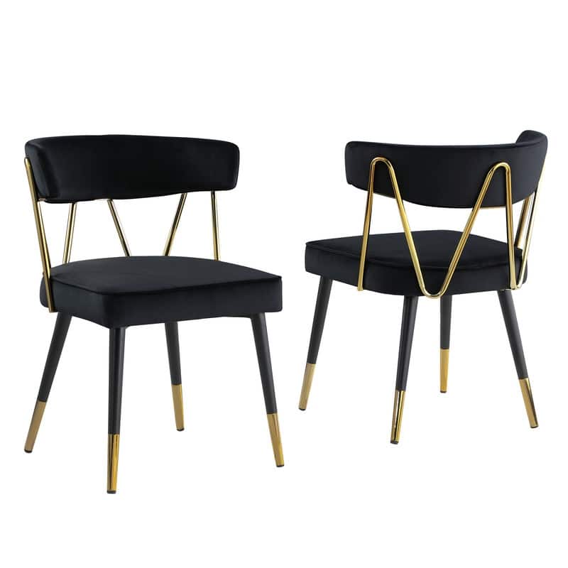 Best Master Furniture Meyer Velvet Side Chair with Gold Accents (Set of 2) - Black/Gold