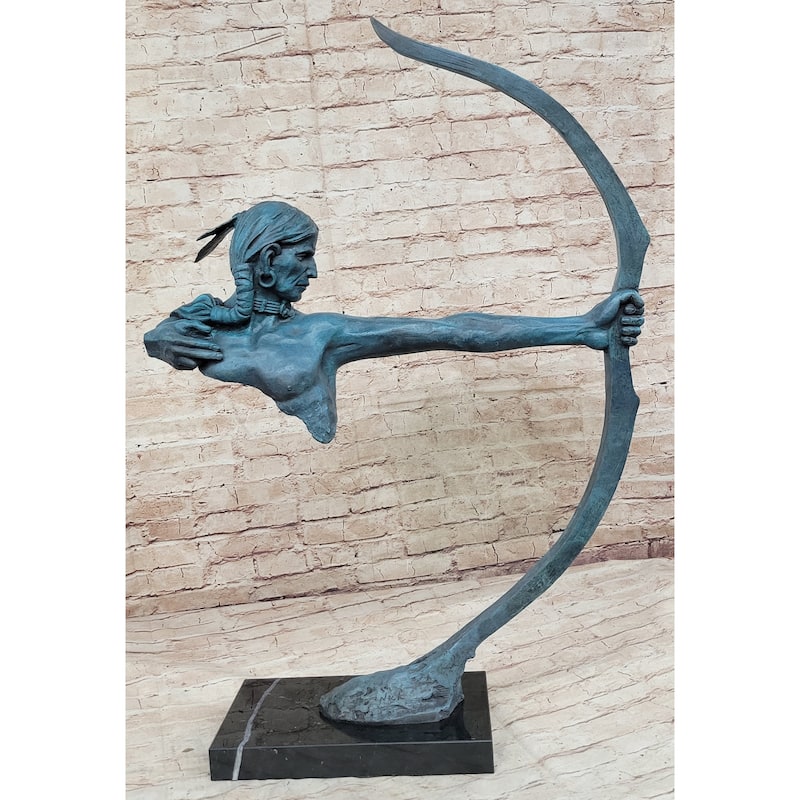 Native American Indian Bow Archer Abstract Bronze Statue Sculpture Blue Green Patina 33 Inches X 23 Inches