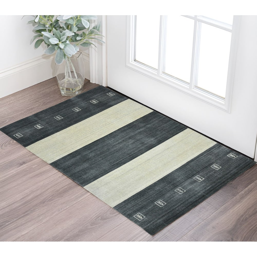 HomeRoots Striped Transitional Rectangle Area Rug