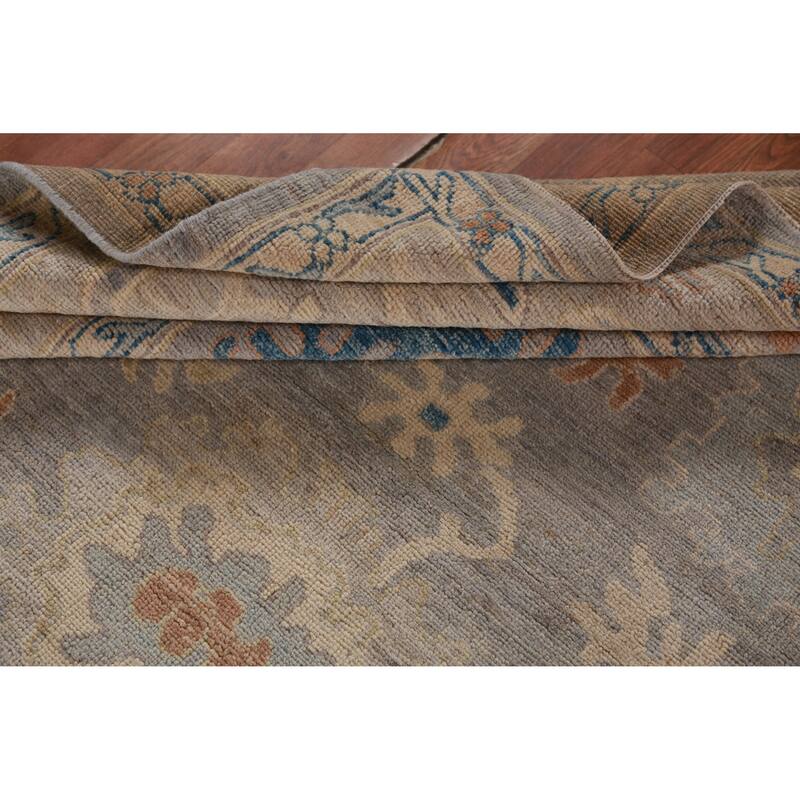 Hand Knotted Oriental 100% Wool Carpet Transitional All-Over Greys & Charcoal Oushak Area Rug - 11' 10'' X 9' 4''