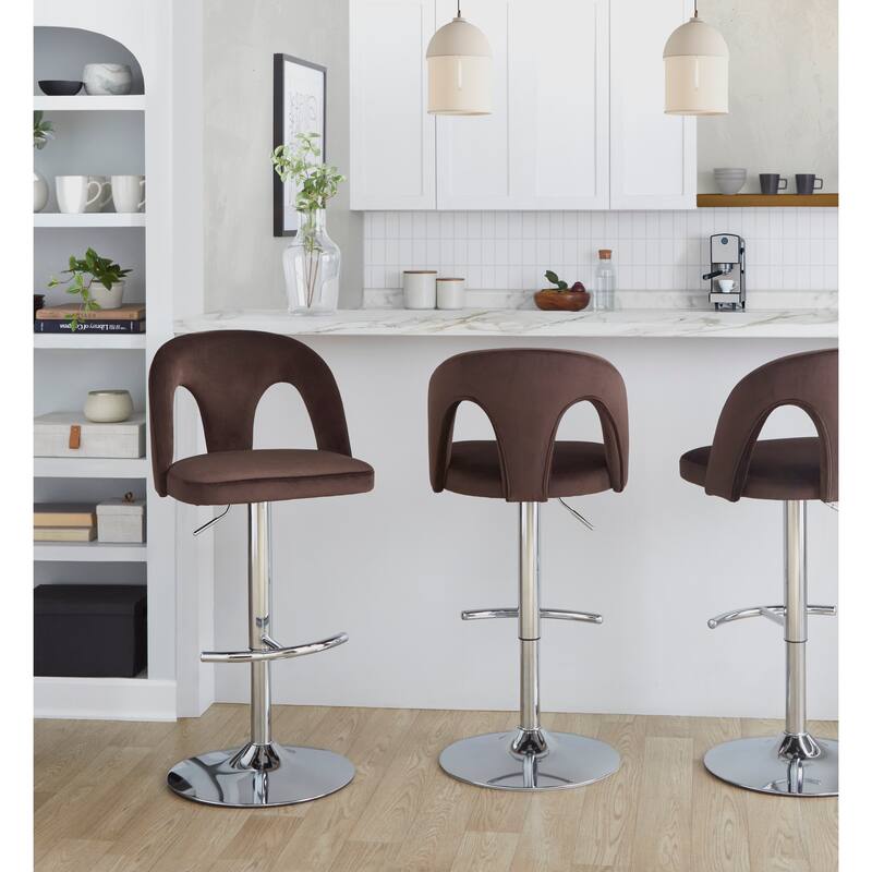 Porch & Den Ashton Upholstered Adjustable Chrome Bar Stool with Rounded T Footrest (Set of 2)