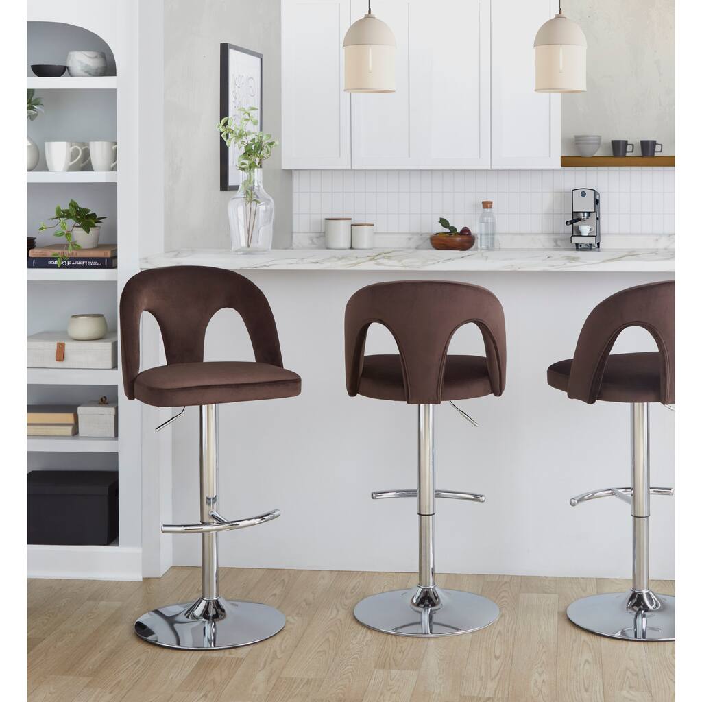 Porch & Den Ashton Upholstered Adjustable Chrome Bar Stool with Rounded T Footrest (Set of 2)