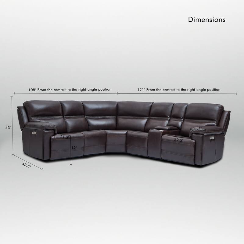 6PCS, 3 power Recliners, Dual-Power Genuine Leather Reclining Sectional with USB&Type-C Ports