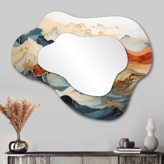 Abstract Orange And Blue River Ink III - Irregular Abstract Marble Wall Mirror - Assymetrical Modern Unique Wall Mirror