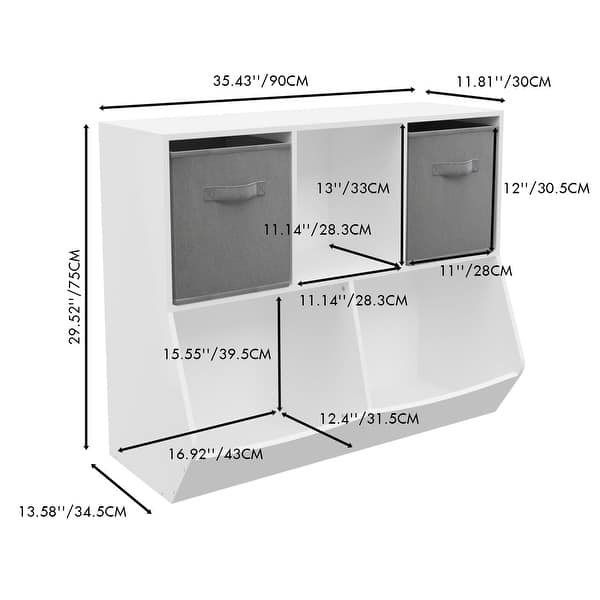 dimension image slide 1 of 2, Kids Bookcase with Collapsible Fabric Drawers, Toy Storage Cabinet
