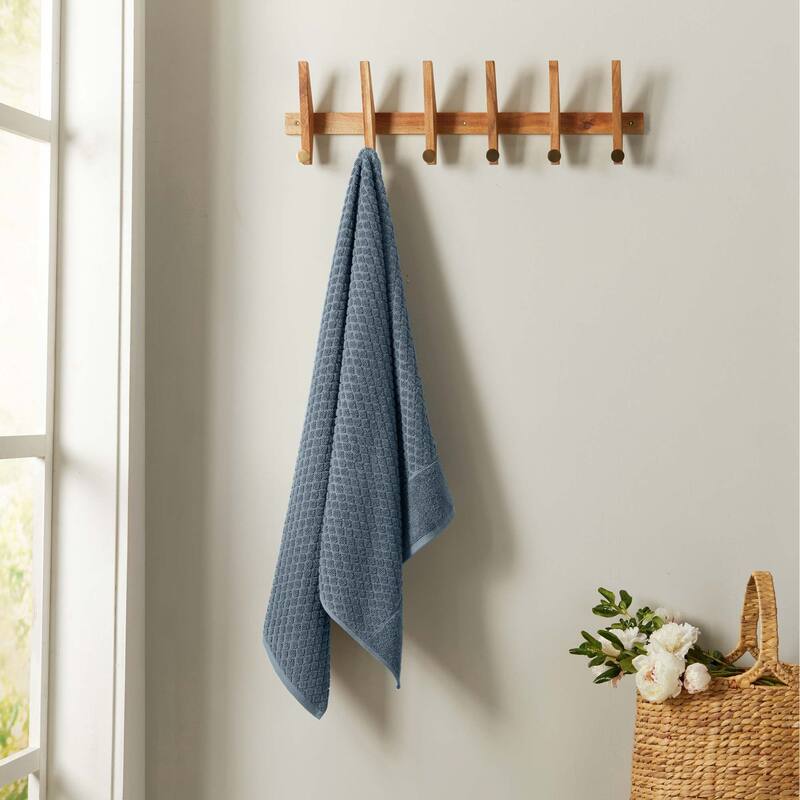 Linery & Co. Cotton Diamond Waffle Texture Bath Towels. - Bath Towel - Blue