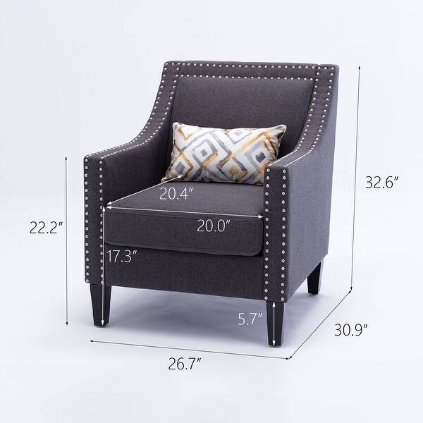 dimension image slide 3 of 6, Linen Accent Armchair Living Room With Nailheads And Solid Wood Legs