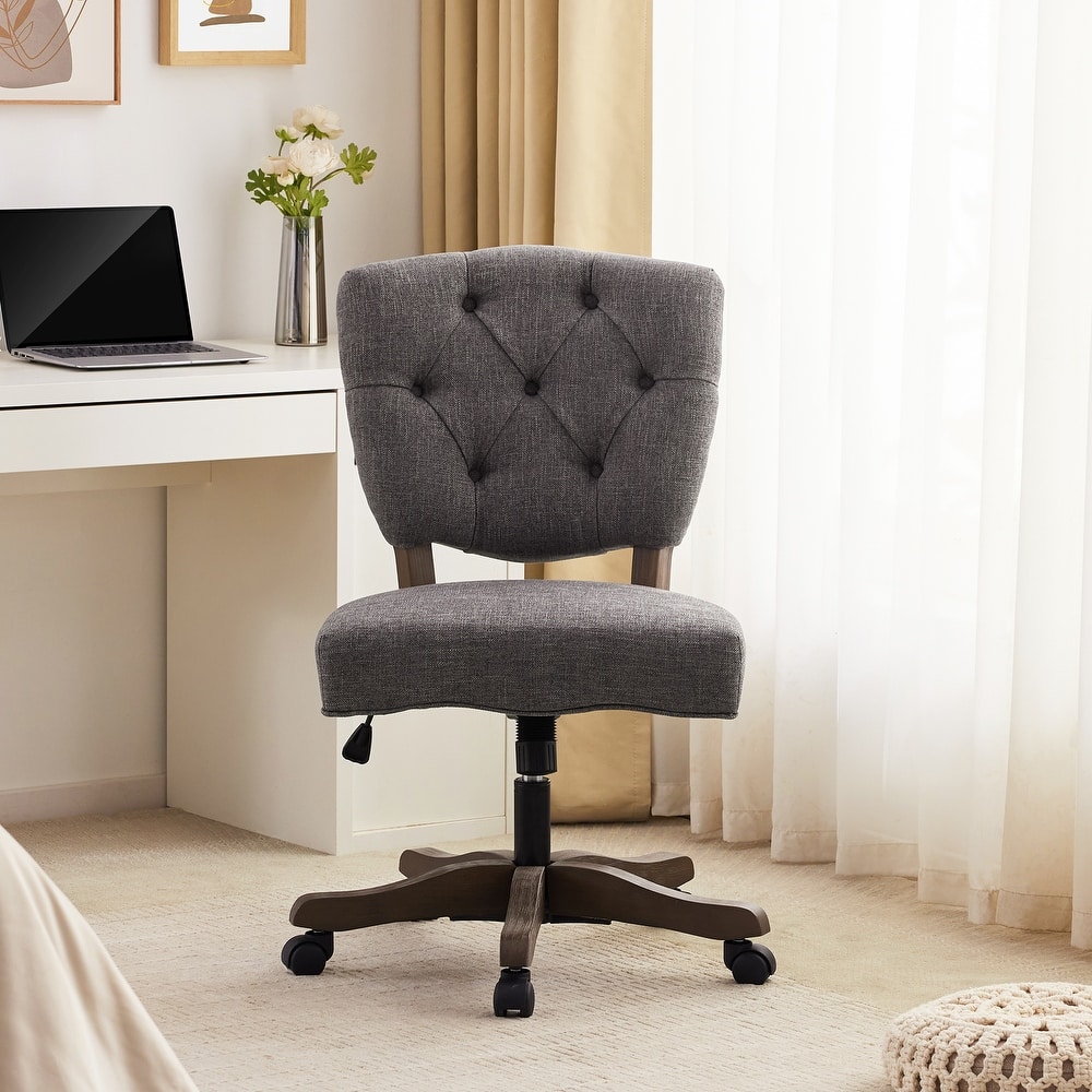 Home Computer Office Chair with Wheels Beige/ Cream/ Grey Adjustable Height, Linen Fabric Upholstered Chair Swivel