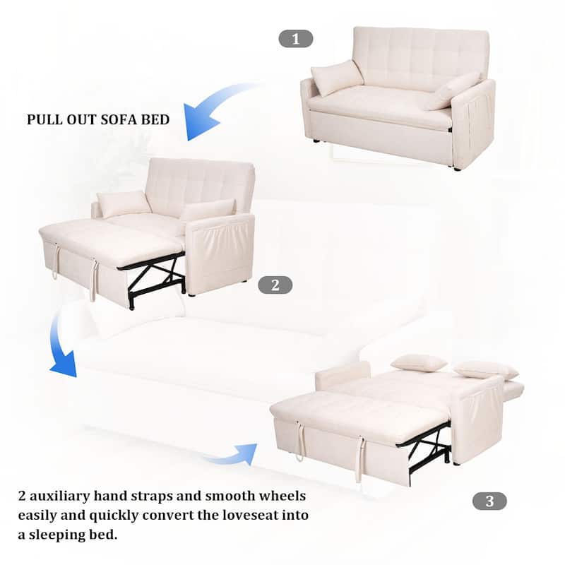 GDFStudio - Linen Convertible 61" Sofa Bed with Adjustable Backrest