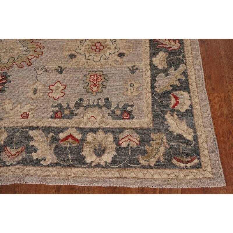 Vegetable Dye Oushak Turkish Area Rug Handmade Beige Wool Carpet - 8'1" x 9'10"