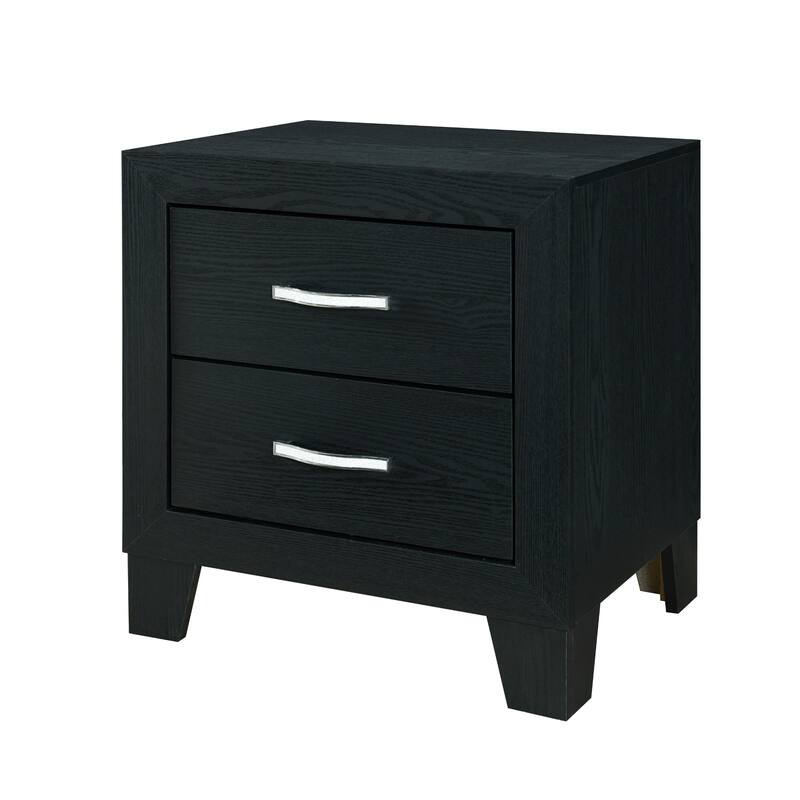 22" Black Two Drawer Wood Nightstand